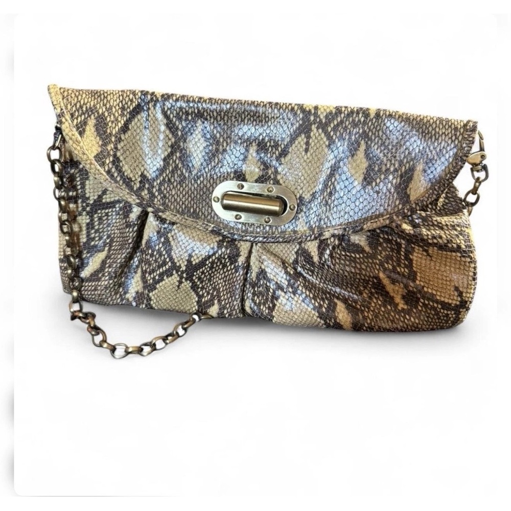 Carla Mancini Y2K Snakeskin Leather Chain Shoulder Bag Clutch